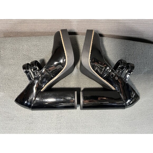 Steve Madden Twice Size 7 Mary Janes Pumps Black Patent Block Heels Platforms - Picture 7 of 12